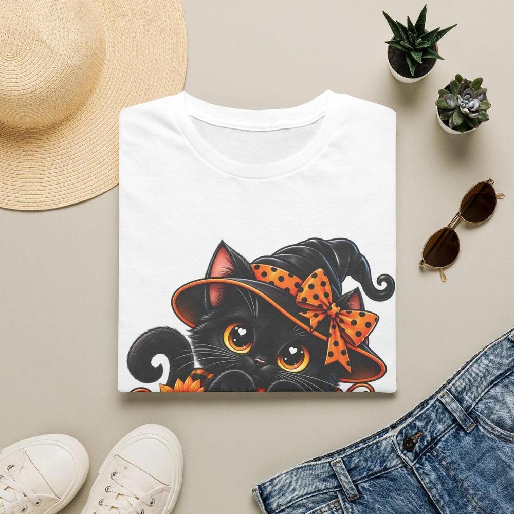Black Witch Cat Pumpkin T-Shirt Halloween Kitty Graphic Shirt
